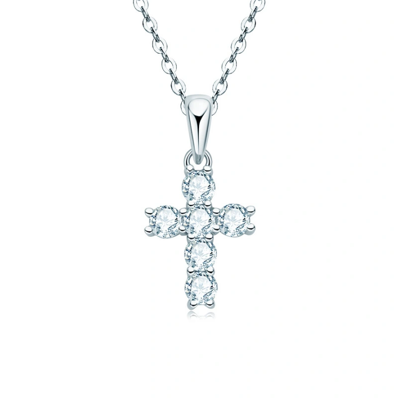 Lunara moissanite cross necklace – dainty 18K gold-plated S925 silver gift for women by Mireli Jewelry
