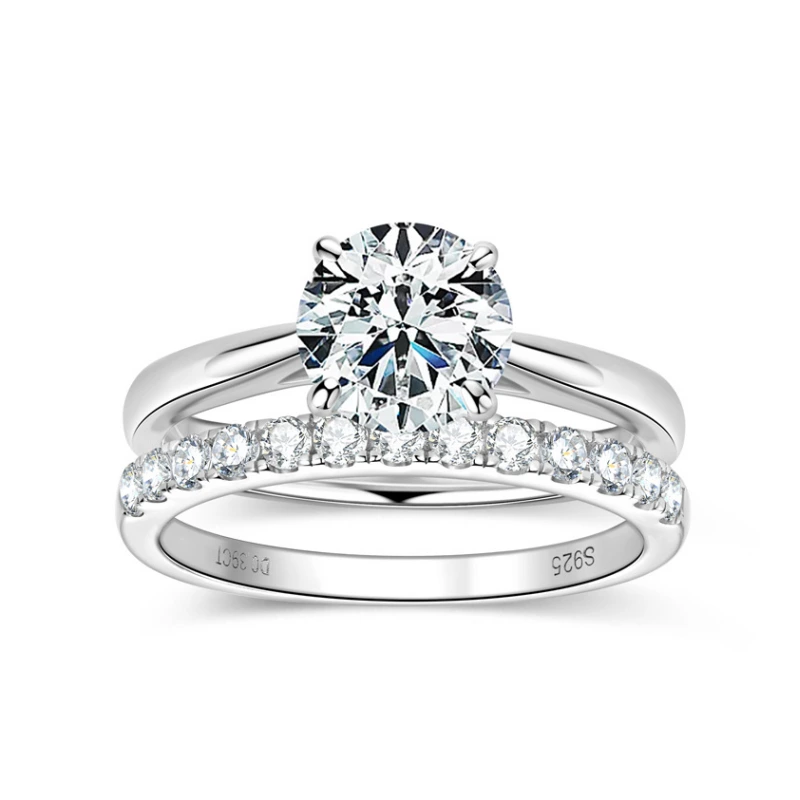 Elegant Moissanite Engagement Ring Set for Women in 925 Sterling Silver 18K White Gold Plated by Mireli Jewelry