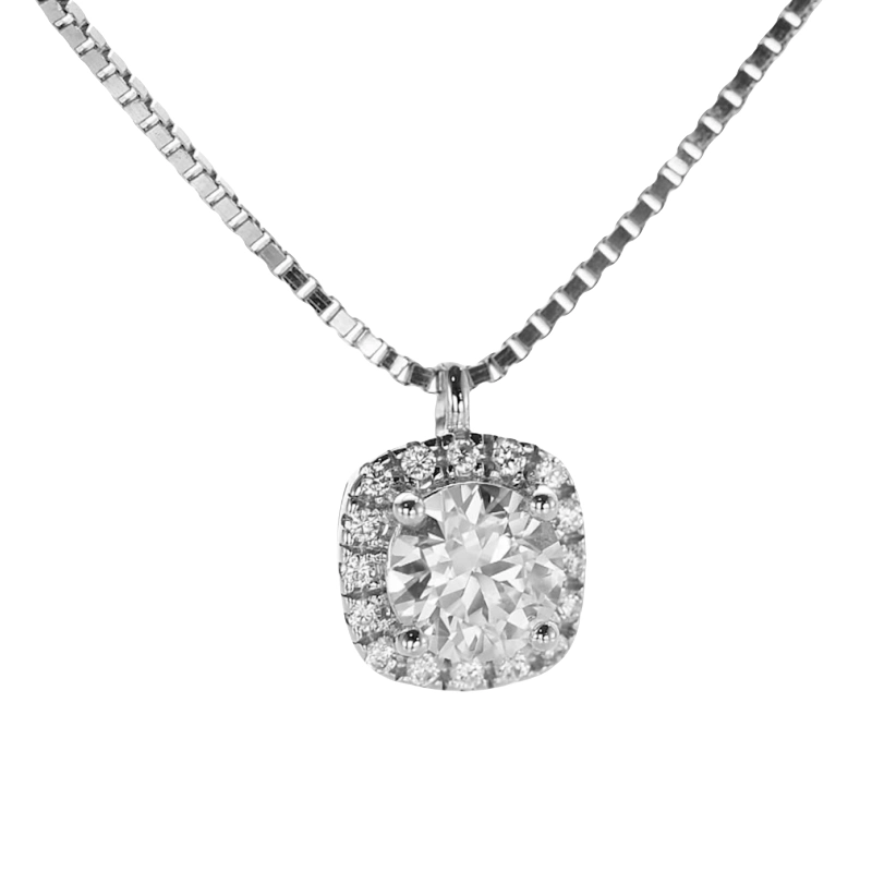 Starlight Halo Round Moissanite Pendant Necklace in 925 Silver – Mireli Jewelry