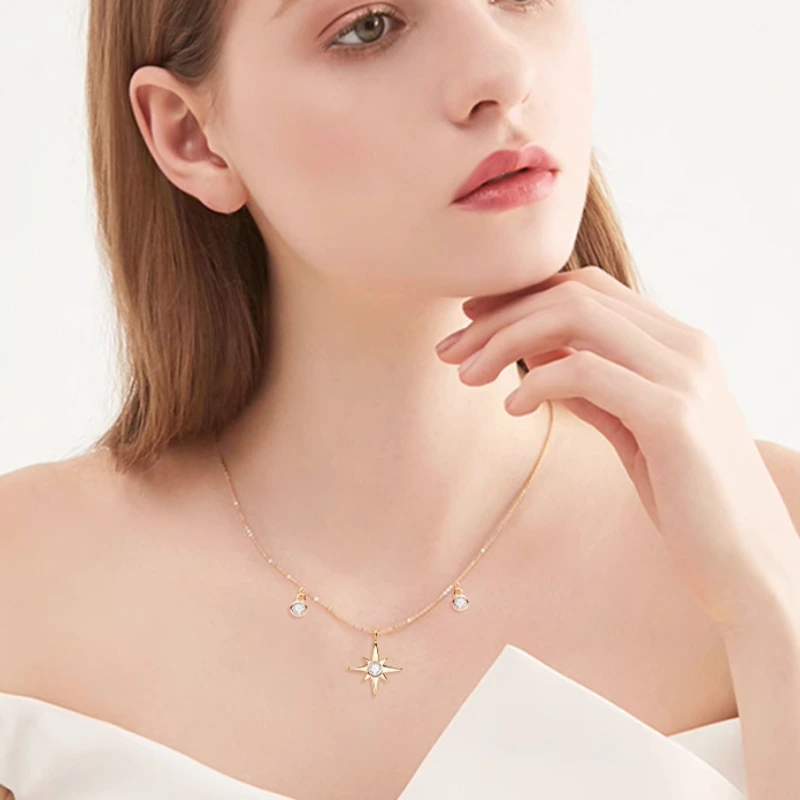 Stellara Moissanite Star Pendant Necklace in Sterling Silver - Elegant Gift for Women