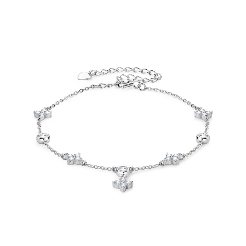 White Classic Four Leaf Clover Moissanite Bracelet 925 Sterling Silver 18K Gold Plated - Elegant Gift for Women by Mireli Jewelry