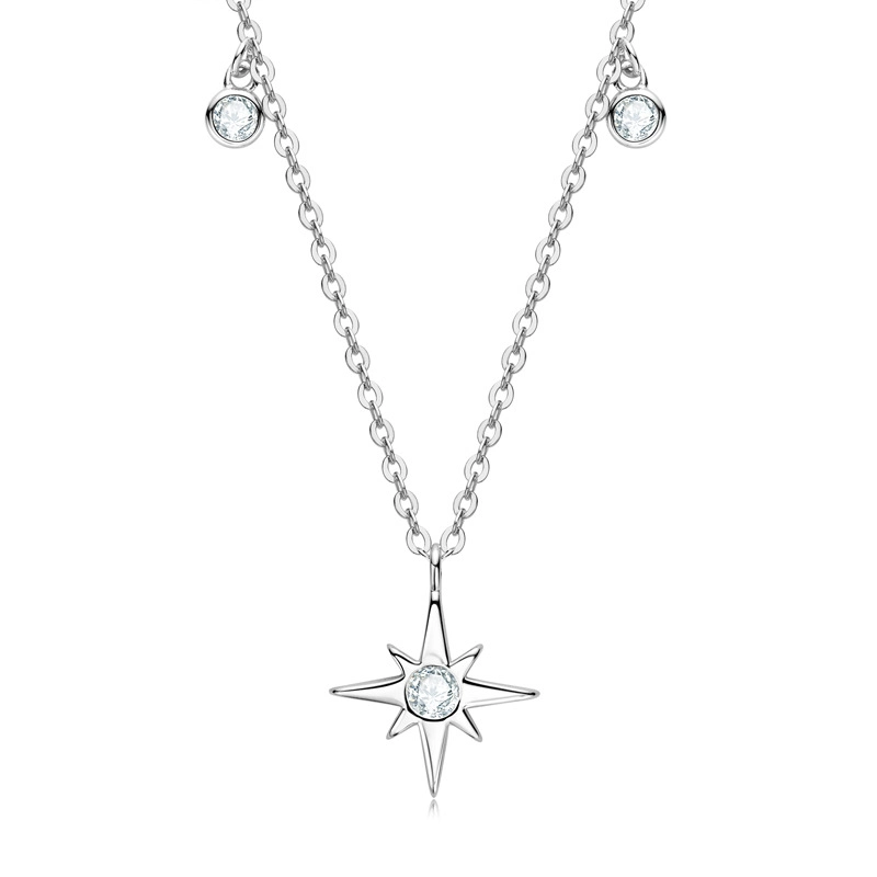 White Stellara Moissanite Star Pendant Necklace in Sterling Silver - Elegant Gift for Women