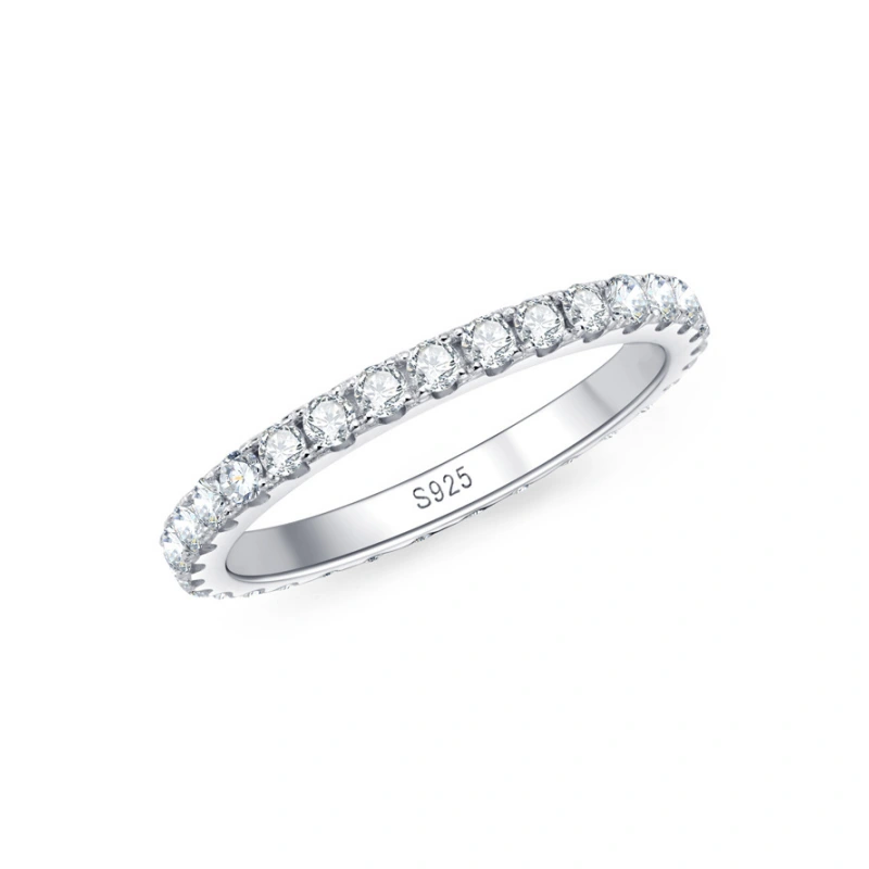 Women's Celeste Moissanite Eternity Band, featuring a dainty full pavé design in S925 sterling silver, from Mireli Jewelry.