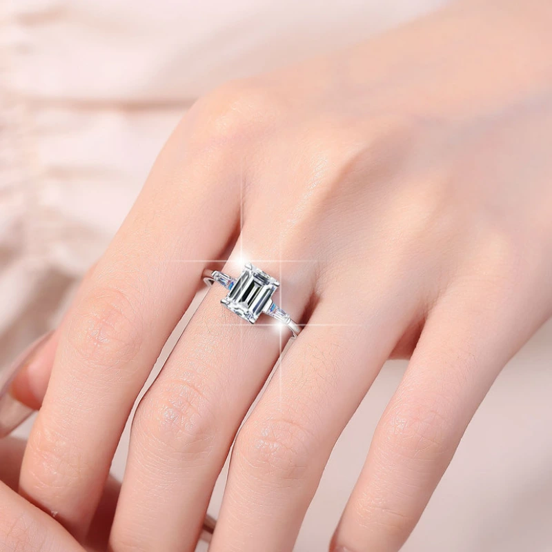 2 carat emerald cut moissanite ring in 18K white gold plated S925 sterling silver – perfect gift for women | Mireli Jewelry