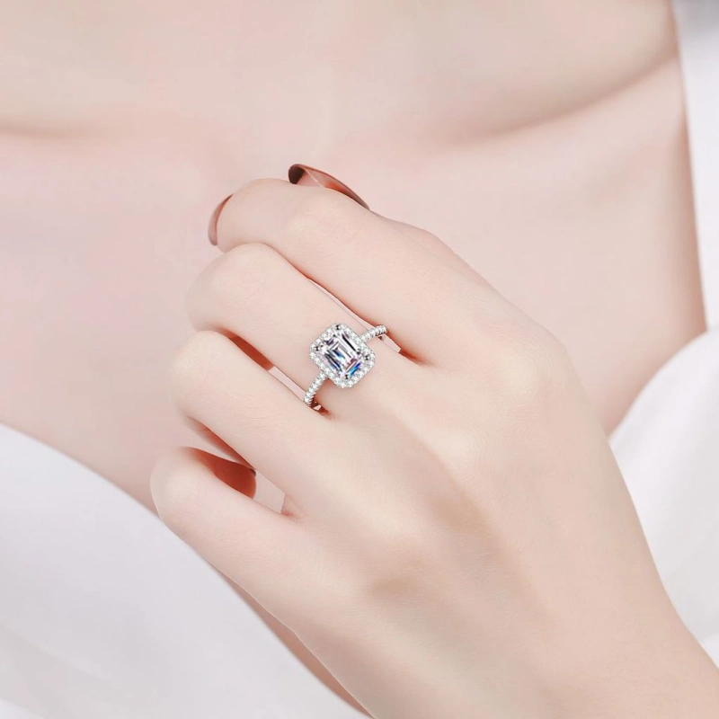 2 carat emerald cut moissanite halo ring in vintage style S925 sterling silver – Mireli Jewelry, perfect gift for her