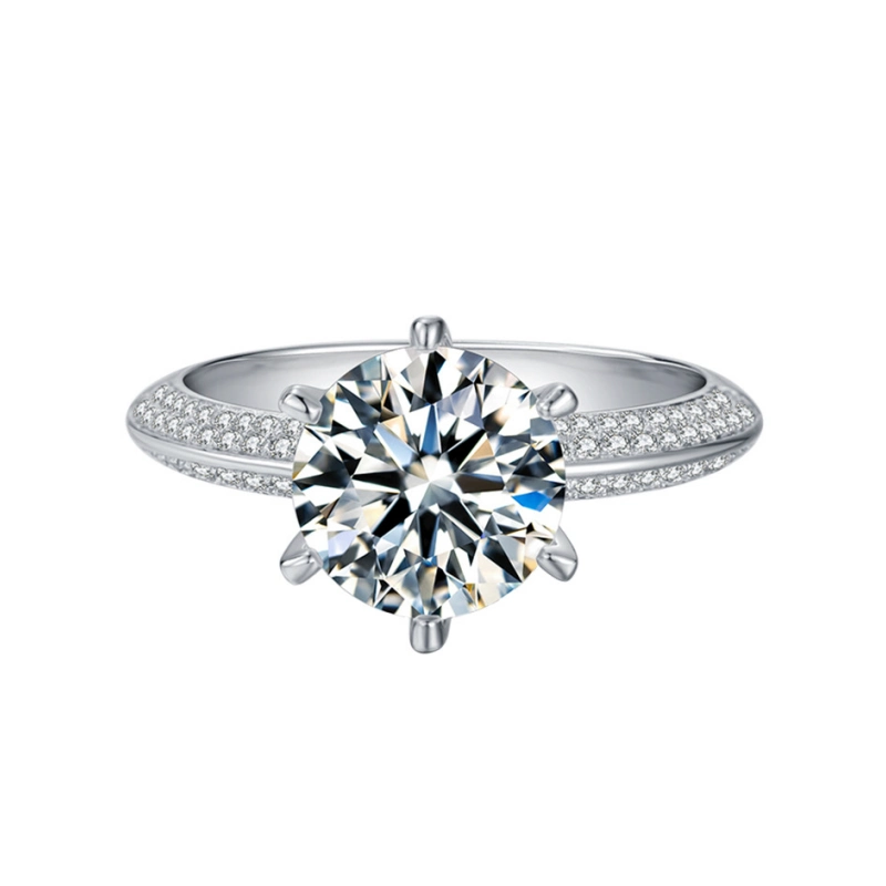 3 Carat Moissanite Solitaire Ring with Pavé Band in Sterling Silver – Mireli Jewelry