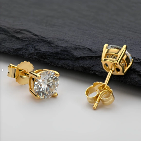 Classic 4-Prong Moissanite Stud Earrings in 18K Gold Plated 925 Silver – Ideal Gift for Women