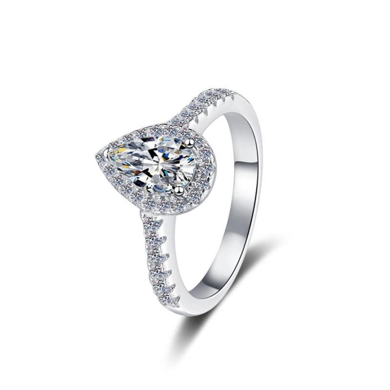Elegant pear cut moissanite halo engagement ring for her in 925 sterling silver – Mireli Jewelry