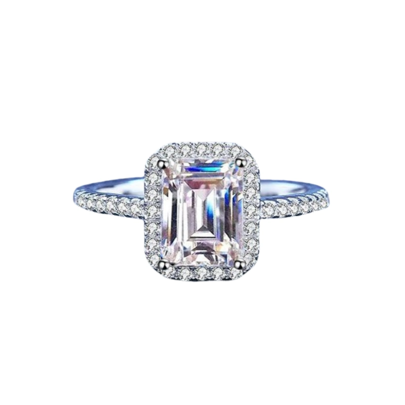1 carat emerald cut moissanite halo engagement ring in S925 sterling silver – Mireli Jewelry
