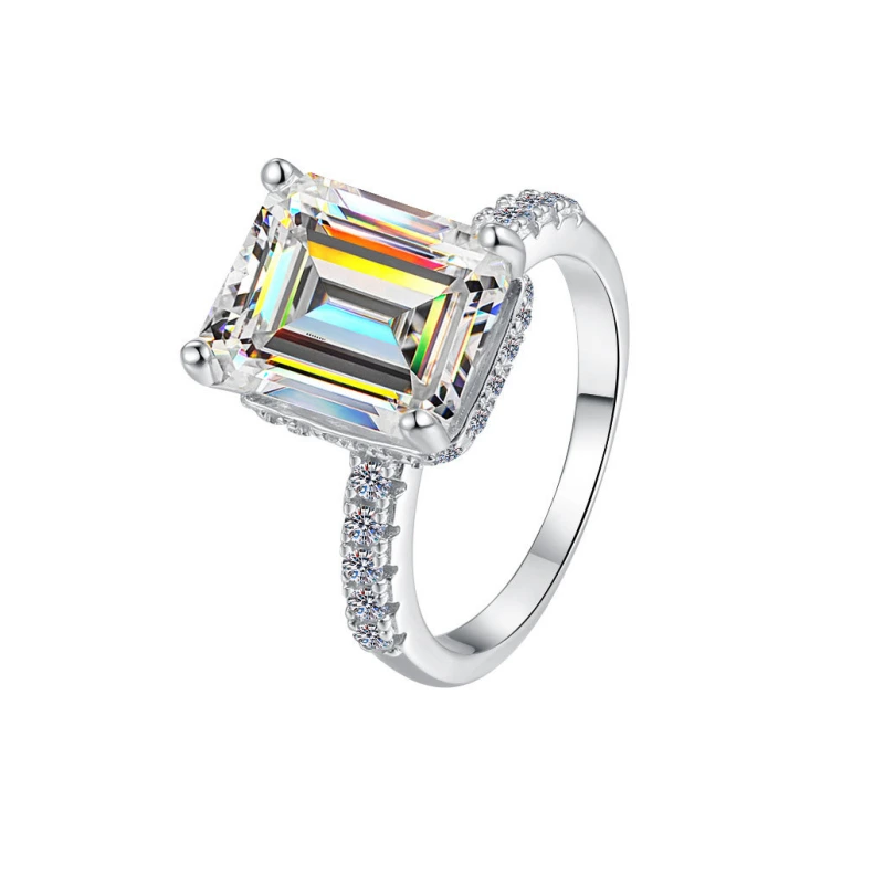 Emerald Cut Moissanite Statement Ring – 3CT 5CT 10CT Solitaire Engagement Ring in S925 Sterling Silver | Mireli Jewelry