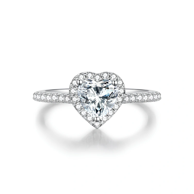 1 Carat Heart Shaped Moissanite Engagement Ring with Halo Design in S925 Sterling Silver – Romantic Gift by Mireli Jewelry