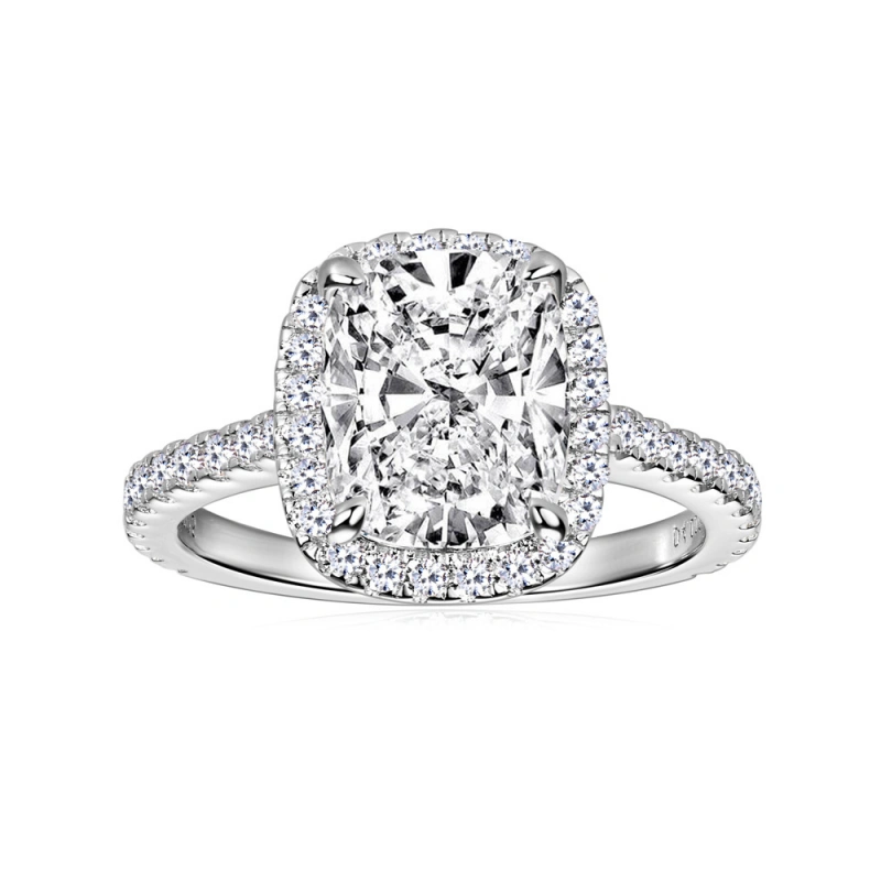 Luxury 4 carat cushion cut moissanite engagement ring with halo setting in sterling silver, elegant gift for her by Mireli Jewelry