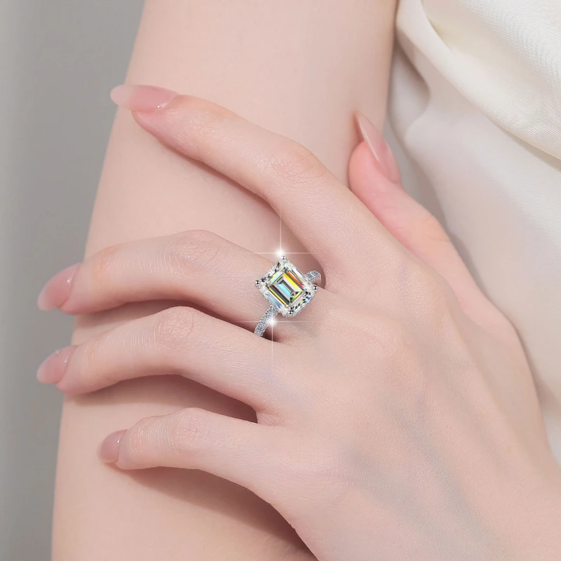 Luxury Emerald Cut Moissanite Engagement Ring for Women – 3CT to 10CT Statement in 18K White Gold Plated Sterling Silver | Mireli Jewelry