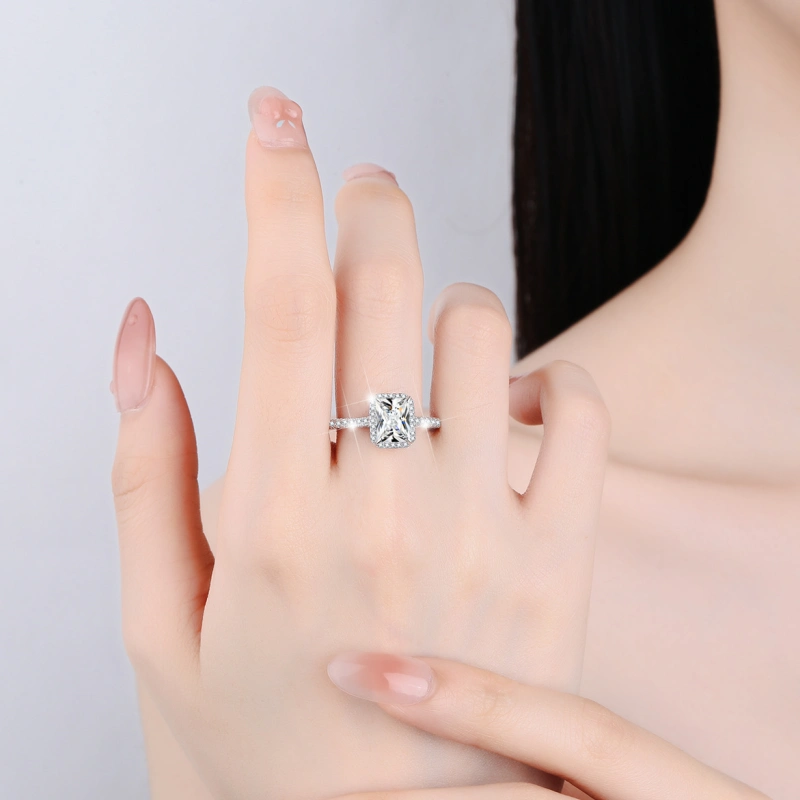 2 Carat Emerald Cut Moissanite Halo Engagement Ring in 925 Sterling Silver – Classic Jewelry Gift for Her | Mireli Jewelry