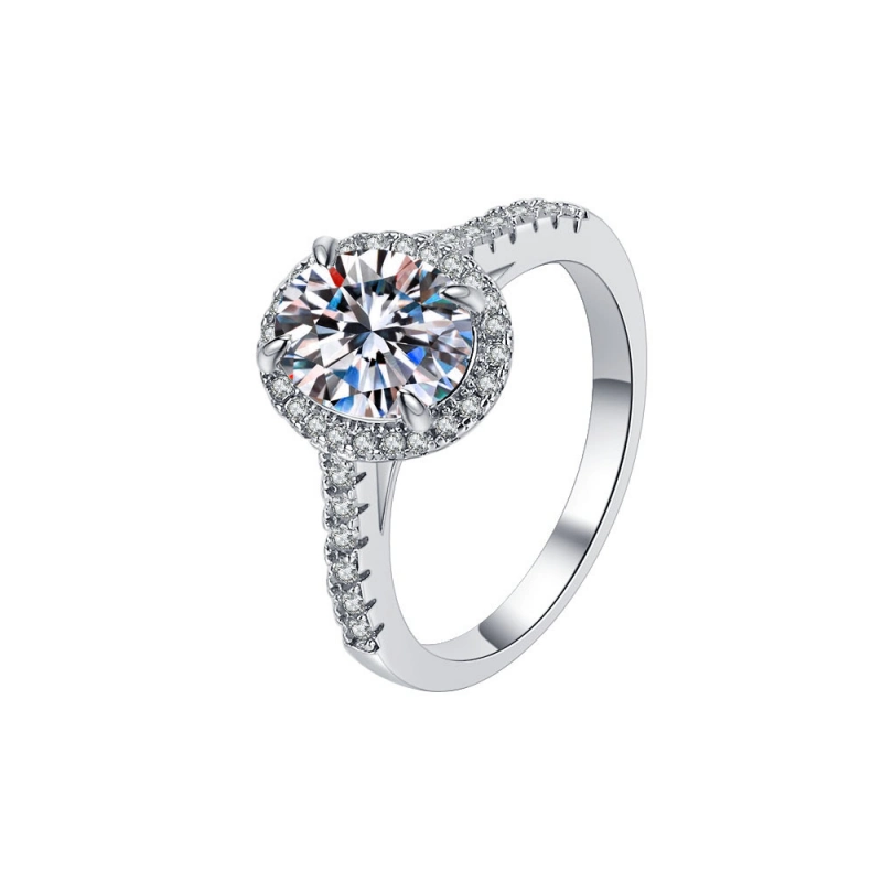 2 carat oval halo moissanite engagement ring setting in S925 sterling silver – elegant simulated diamond band from Mireli Jewelry, perfect for proposals and gifts.