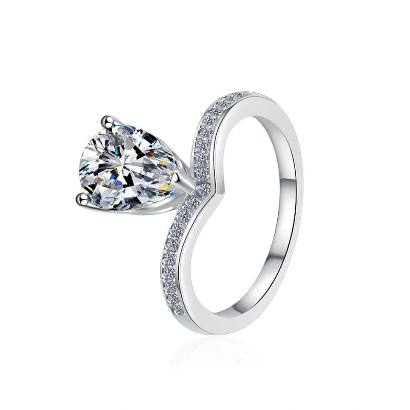 2 carat pear-shaped moissanite ring with crown design in S925 sterling silver – elegant women's gift by Mireli Jewelry, available for online purchase worldwide