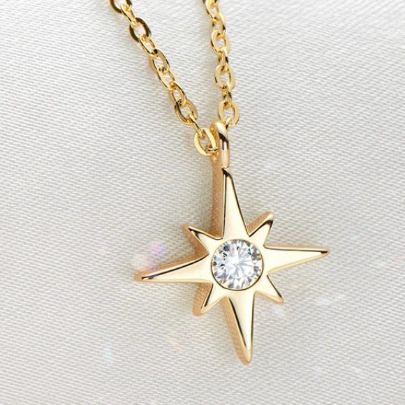 Stellar Hex Moissanite Star Necklace – 925 Silver Pendant for Women Gift