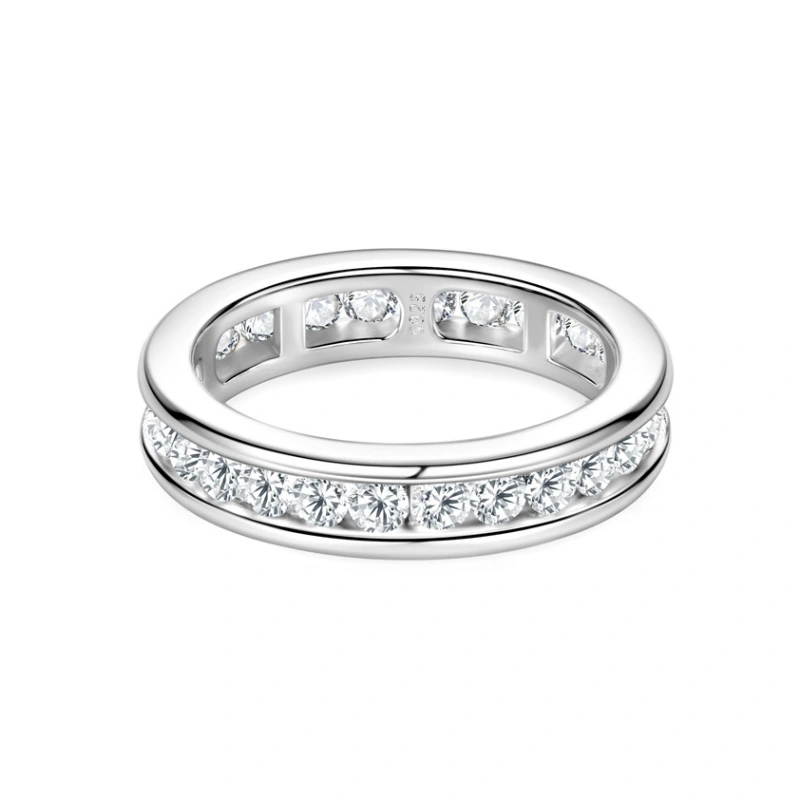 White Gold Moissanite Eternity Ring – 8 Hearts & Arrows Cut Band for Women in S925 Sterling Silver by Mireli Jewelry