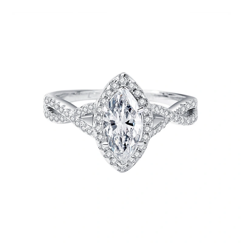 1 Carat Marquise Moissanite Ring in Sterling Silver with Halo Setting – Elegant Engagement Jewelry for Women, Available Online Worldwide