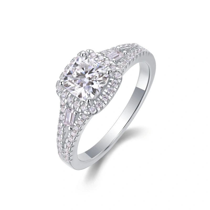 1.1 Carat Cushion Moissanite Engagement Ring with Double Halo in 18K Gold-Plated 925 Sterling Silver – Mireli Jewelry