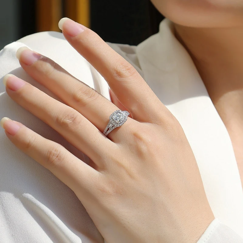 1.1 Carat Cushion Moissanite Halo Ring in 18K Gold-Plated 925 Sterling Silver – Elegant Engagement Jewelry by Mireli