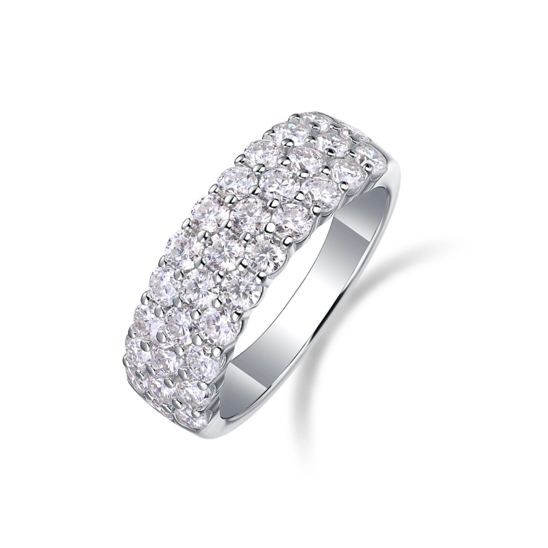 3 Row Pave Moissanite Engagement Ring – Wide Band Sterling Silver Statement Jewelry for Women by Mireli Jewelry
