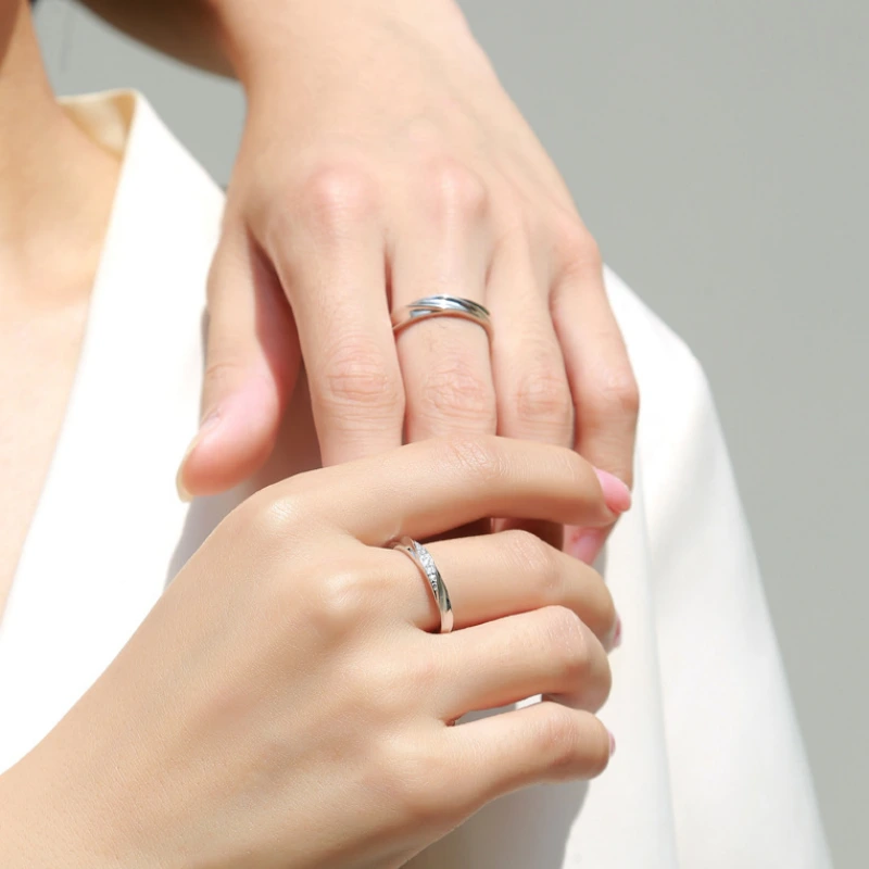 His and Hers Adjustable Moissanite Promise Rings in 925 Silver – Couple’s Jewelry Set for Engagement, Anniversary, or Gift