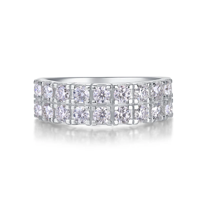 925 Sterling Silver Double Row Moissanite Band Ring – Stackable Fashion Jewelry Gift for Women | Mireli Jewelry