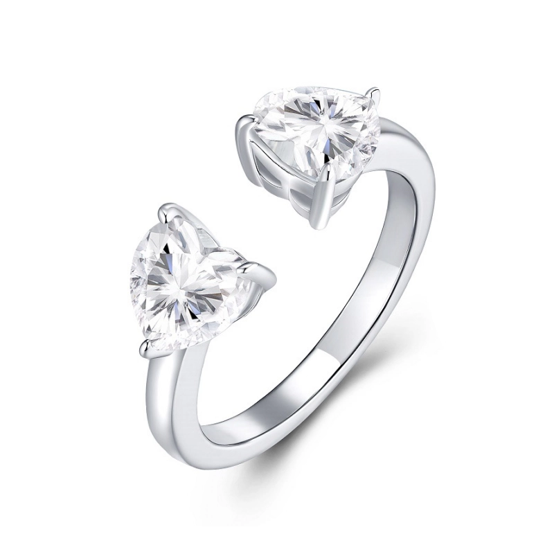 Adjustable 925 Sterling Silver Ring with Double 1CT Heart Shaped Moissanite Stones – Mireli Jewelry
