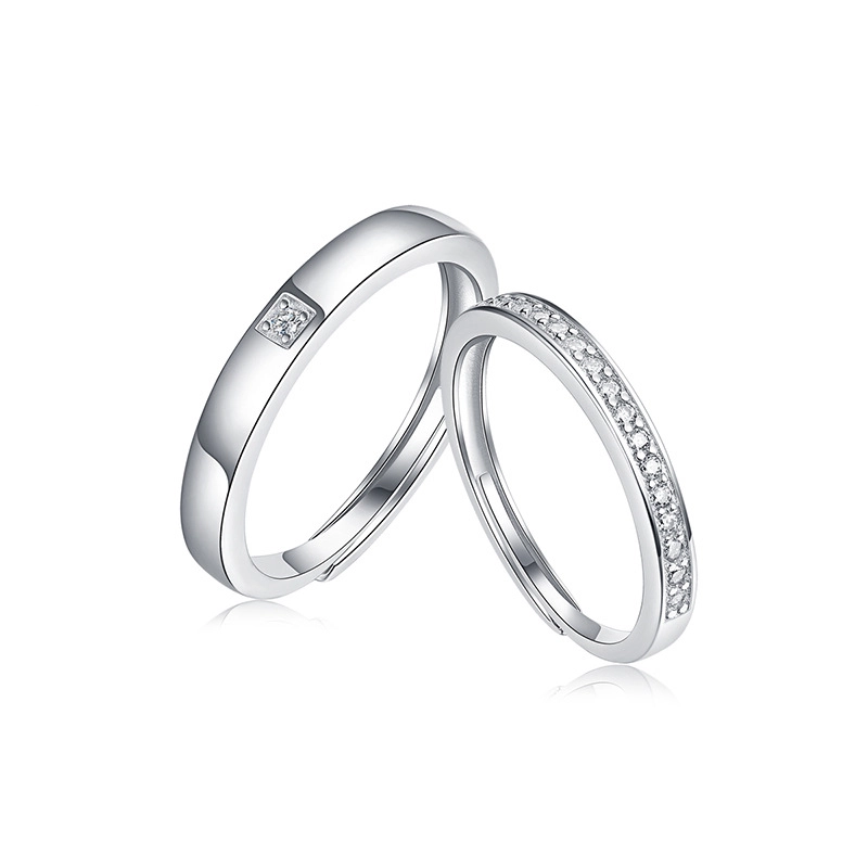 Adjustable Moissanite Promise Rings for Couples, 925 Sterling Silver Matching Wedding Bands Set by Mireli Jewelry