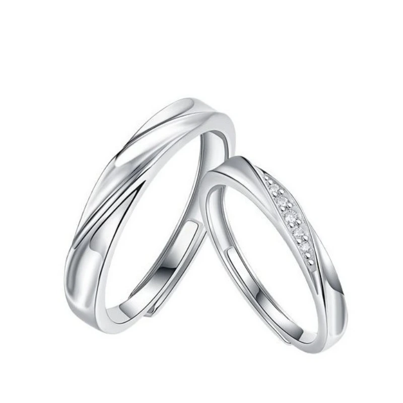 925 Sterling Silver Adjustable Moissanite Promise Rings Set for Couples – Matching His and Hers Romantic Gift Bands