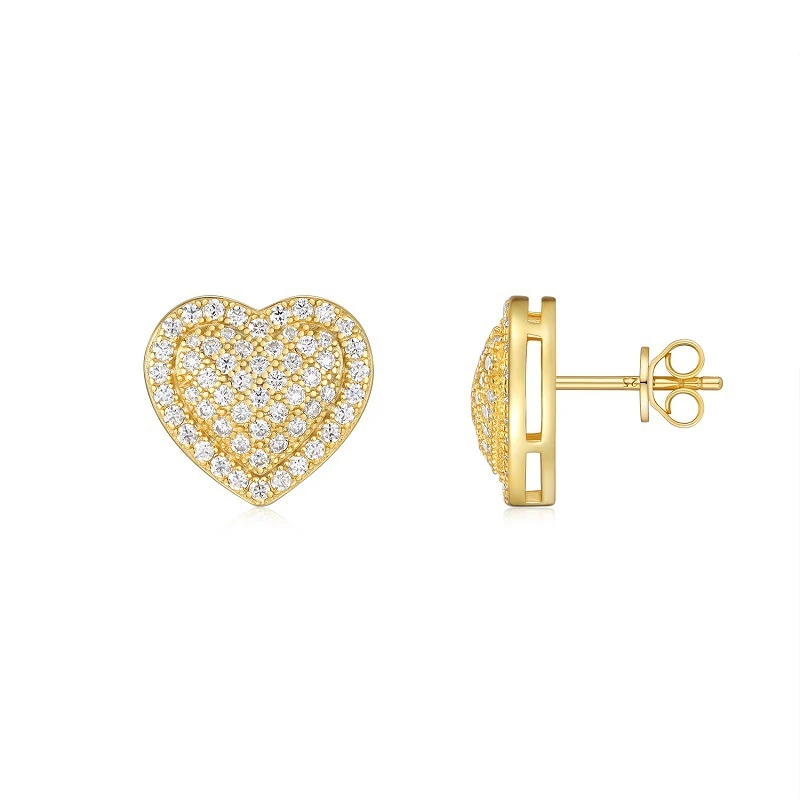Elegant Aurora Heart Moissanite Stud Earrings in 18K Gold Plated 925 Sterling Silver, Sparkling Jewelry Gift for Women