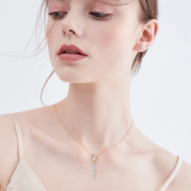 Delicate Blossom Shine Moissanite Necklace in 925 Rose Gold – Elegant Floral Pendant for Women, Perfect Gift Available Worldwide