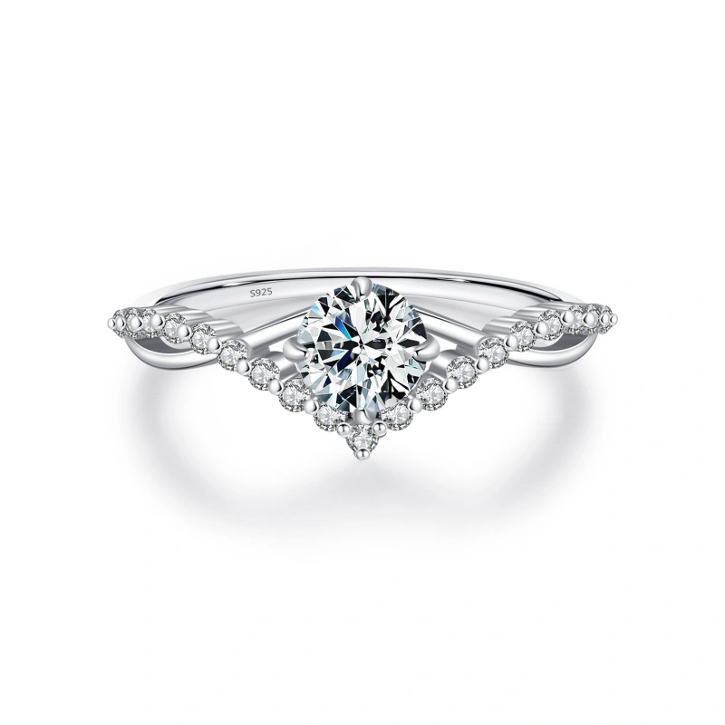 Crown Moissanite Engagement Ring with 0.5CT D Color Stone – 925 Sterling Silver Romantic Proposal Jewelry for Women