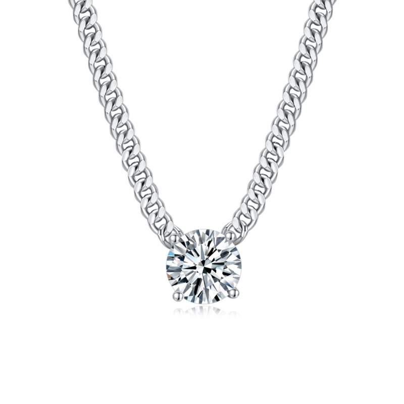 Cuban Link Moissanite Necklace with 1–3 Carat Stone – Unisex White Gold Plated S925 Silver Chain by Mireli Jewelry