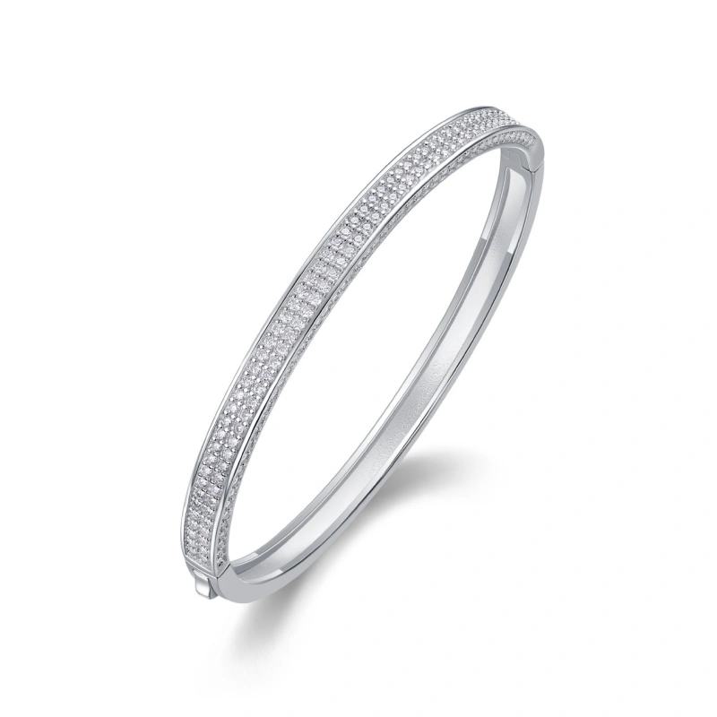 Double row moissanite tennis bangle in wide 925 sterling silver – luxury women’s bracelet by Mireli Jewelry