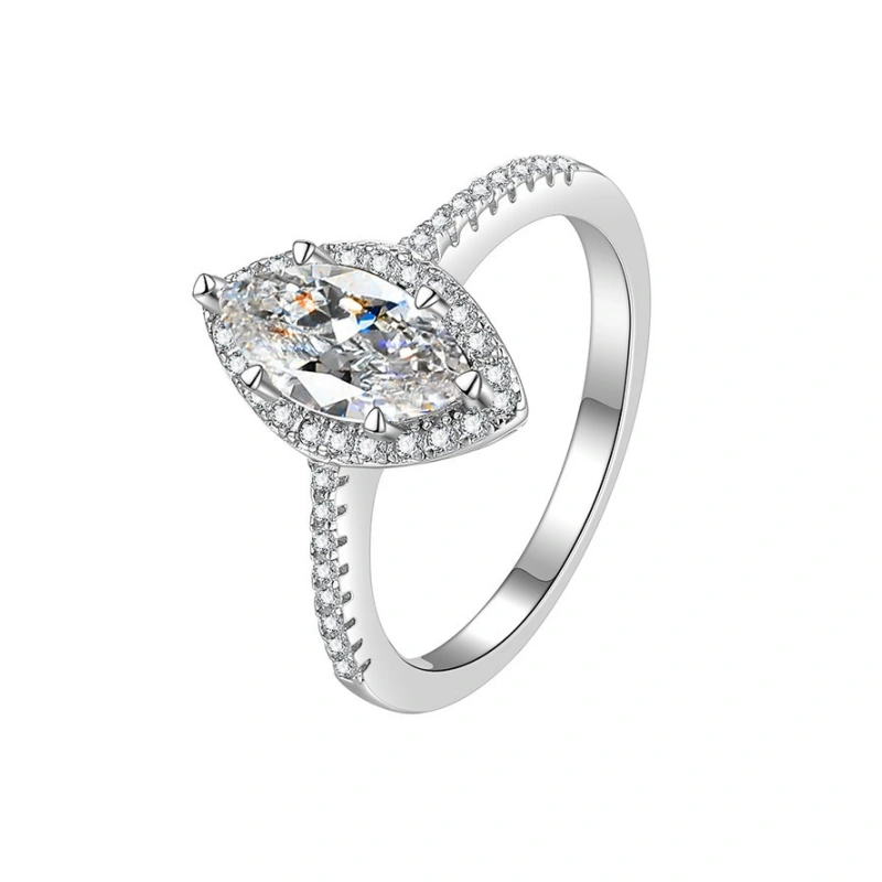 1 carat marquise moissanite engagement ring with halo setting in 925 sterling silver for women – Mireli Jewelry