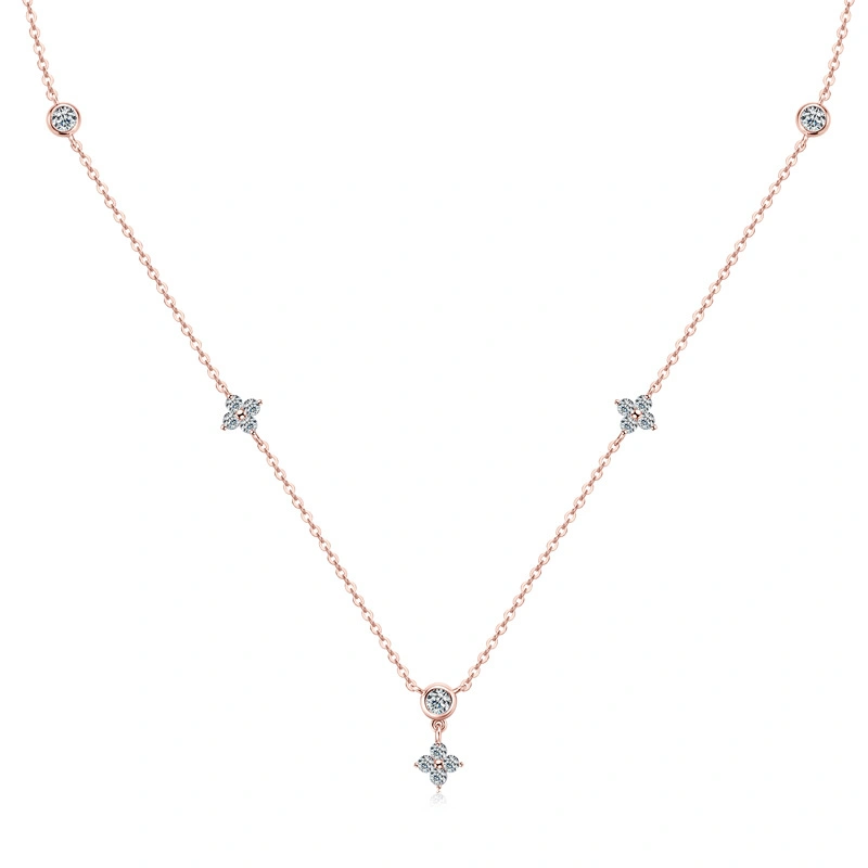 Elegant Moissanite Four Leaf Clover Necklace in Rose Gold Plated 925 Sterling Silver – Dainty Good Luck Pendant by Mireli Jewelry