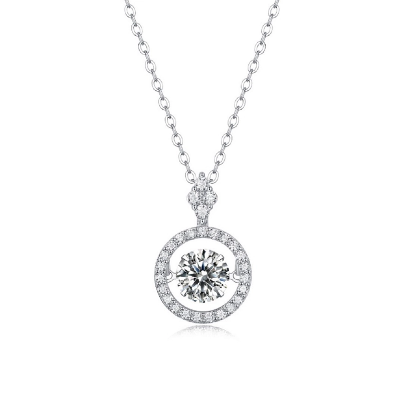 Elegant 925 sterling silver moissanite pendant necklace for women with round halo design and sparkling stones, luxury anniversary or birthday gift by Mireli Jewelry