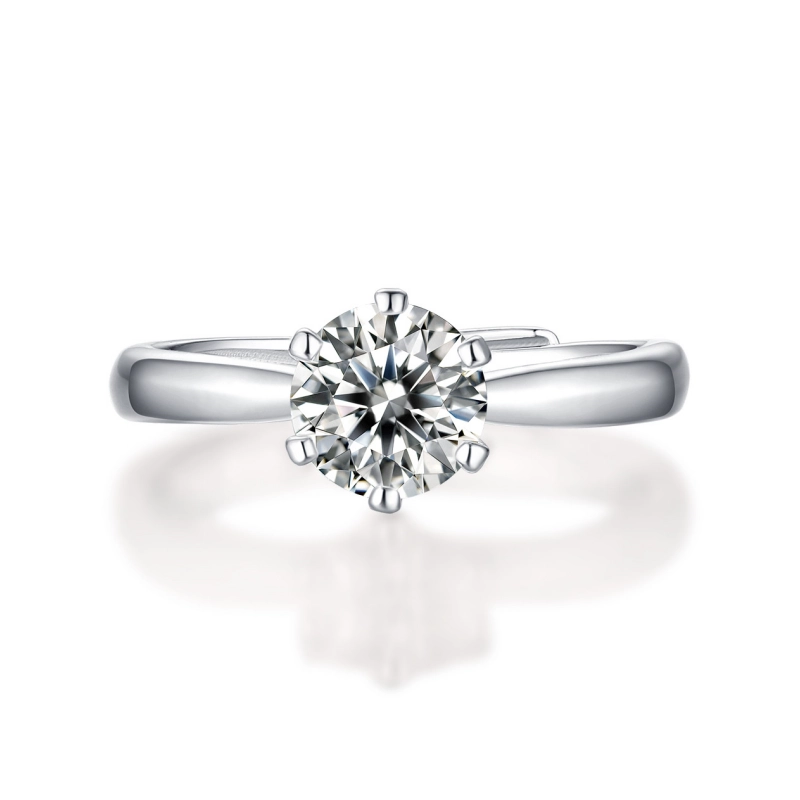 Elegant 0.5–5 carat moissanite solitaire ring in 925 sterling silver with adjustable six-prong design – ideal romantic gift for women worldwide