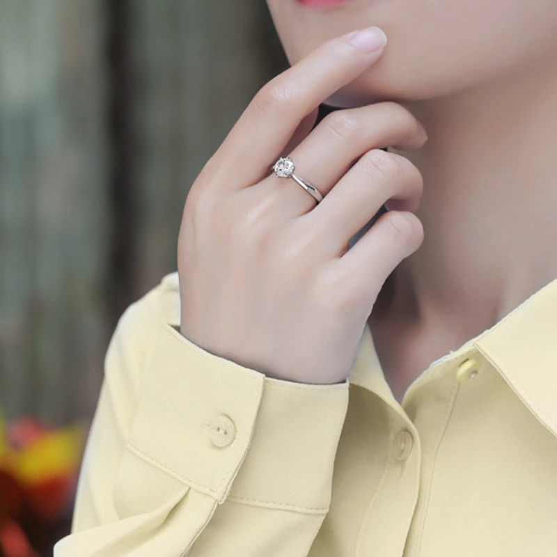 Elegant moissanite solitaire ring with brilliant-cut 0.5–5 carat stone, six-prong setting in premium adjustable 925 sterling silver – ideal romantic gift for women