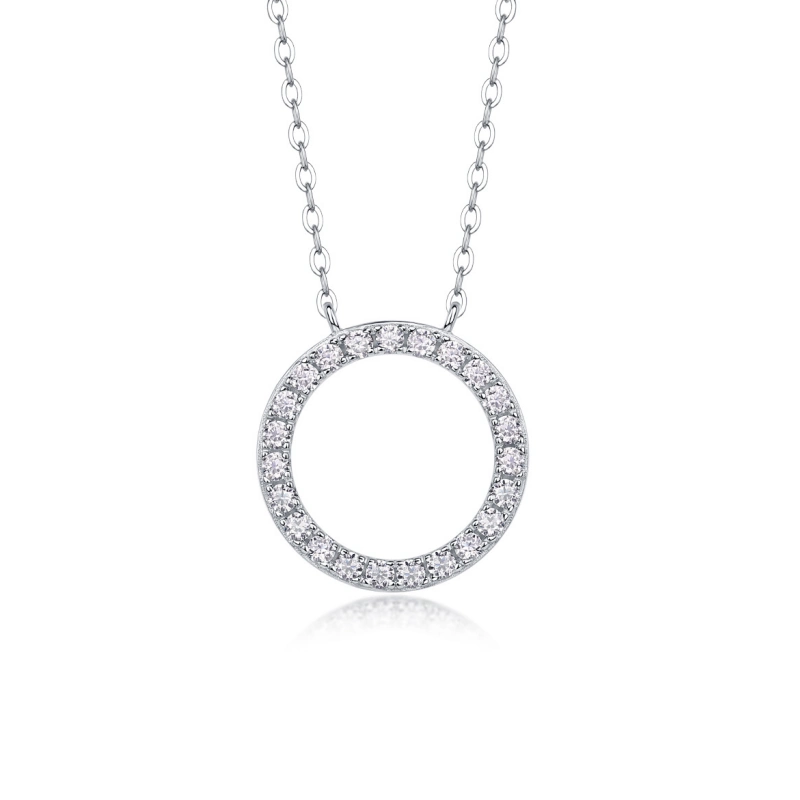Eternal Sparkle Circle Moissanite Pendant Necklace – 925 Sterling Silver Elegant Gift for Women