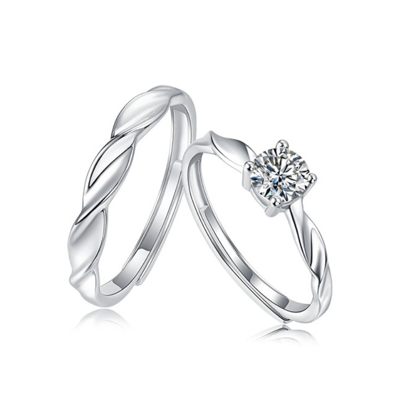 Eternal Twist moissanite couple rings in adjustable S925 sterling silver – romantic matching promise bands for him and her by Mireli Jewelry