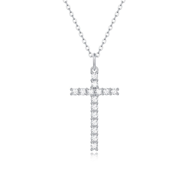 Faith Glow Cross Necklace – Dainty Moissanite Pendant in 925 Sterling Silver for Elegant Women