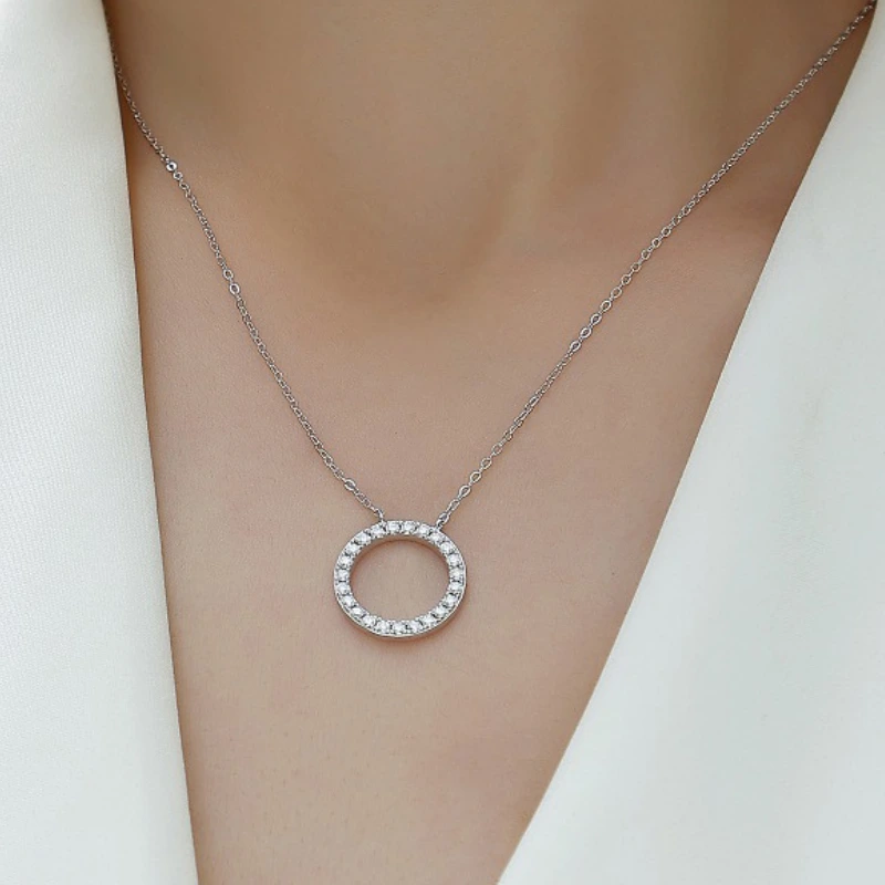 Forever Halo Circle Pendant Necklace with Moissanite – Elegant 925 Sterling Silver Jewelry for Women Forever Halo Circle Pendant Necklace with Moissanite – Elegant 925 Sterling Silver Jewelry for Women