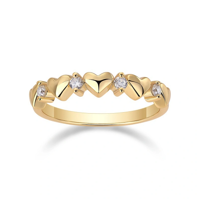 Dainty 925 silver moissanite ring with gold heart accent for women, romantic minimalist jewelry