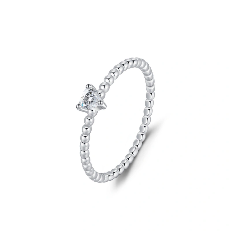 Dainty heart-shaped moissanite ring with beaded 925 sterling silver band – romantic solitaire design by Mireli Jewelry Dainty heart-shaped moissanite ring with beaded 925 sterling silver band – romantic solitaire design by Mireli Jewelry