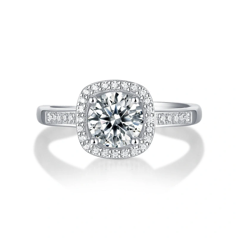 Lumière Cushion Halo Moissanite Ring in Adjustable S925 Silver – Elegant Engagement or Gift Jewelry for Her