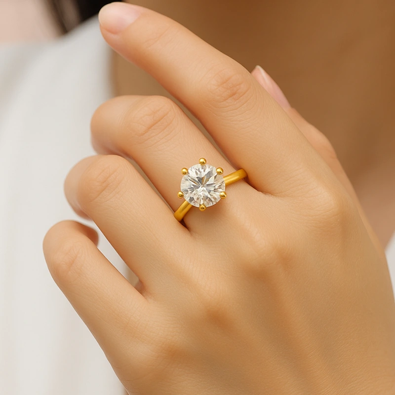 Lumière Six-Prong Moissanite Ring – 18K Gold Plated 925 Sterling Silver Solitaire Engagement Ring for Women