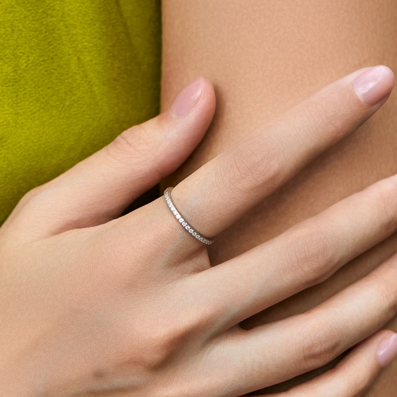 Minimalist Moissanite Stackable Ring – Thin Sterling Silver Band for Women’s Everyday Jewelry or Gift
